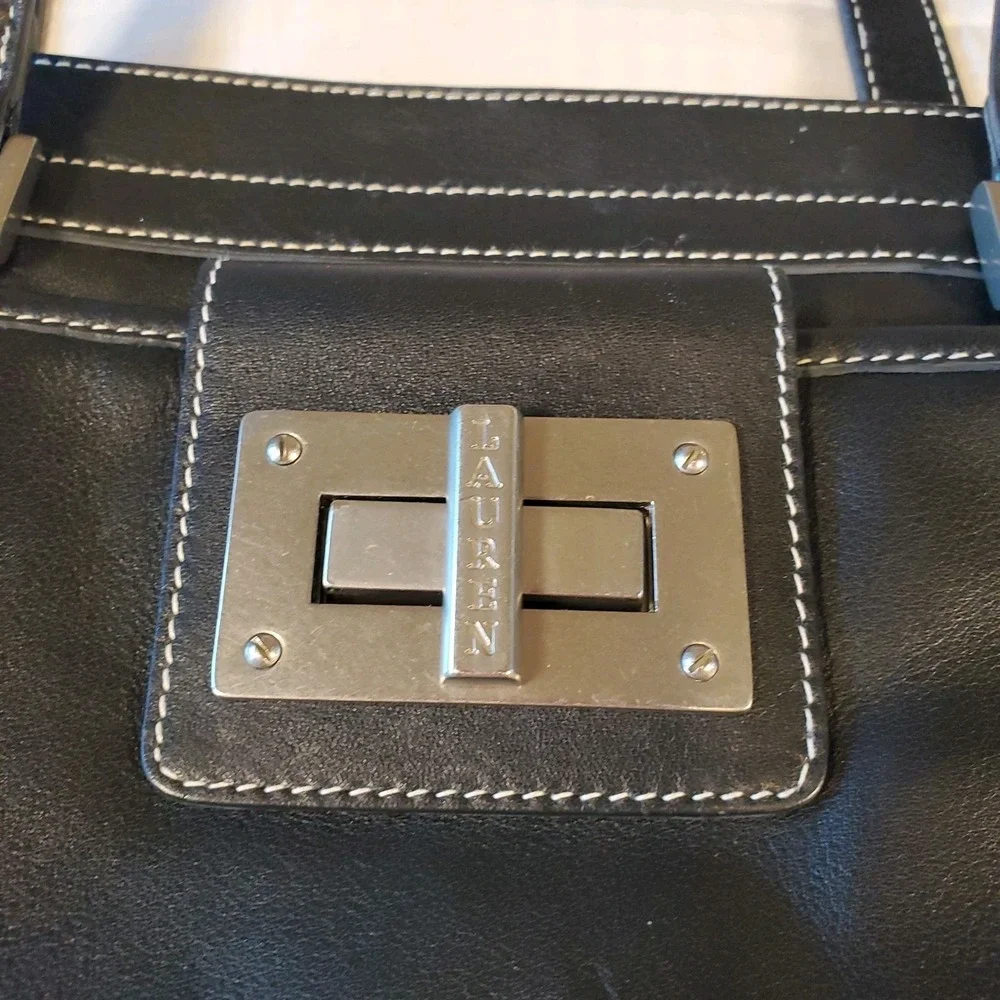 lauren ralph LRL Bag satchel handbag Black Turn Key Lock Top Handles Purse‎ Vtg